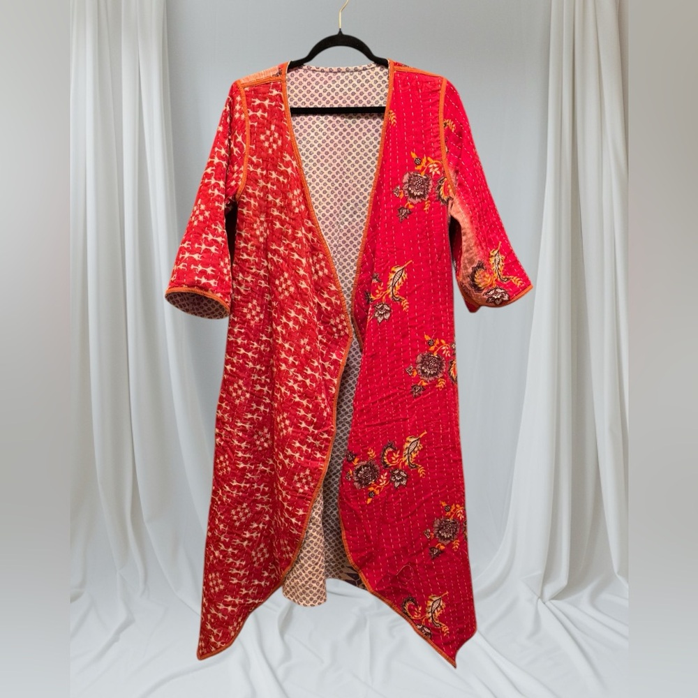 KANTHA Fitted Long 3/4 Sleeve Cardigan ITEM 132 Reversible Handmade OOAK - Picture 6 of 11
